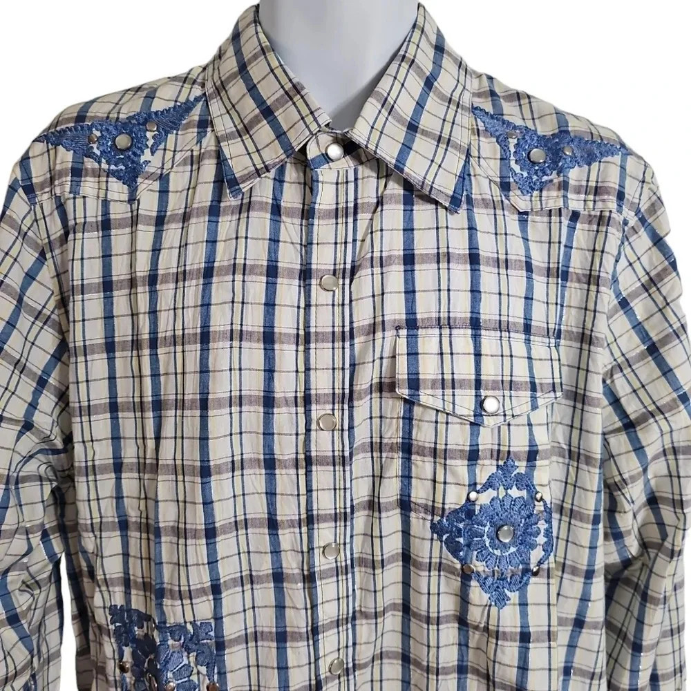 Vintage 80s International Male Western Shirt XL Plaid Lurex Disco Cowboy Rare - Picture 3 of 7